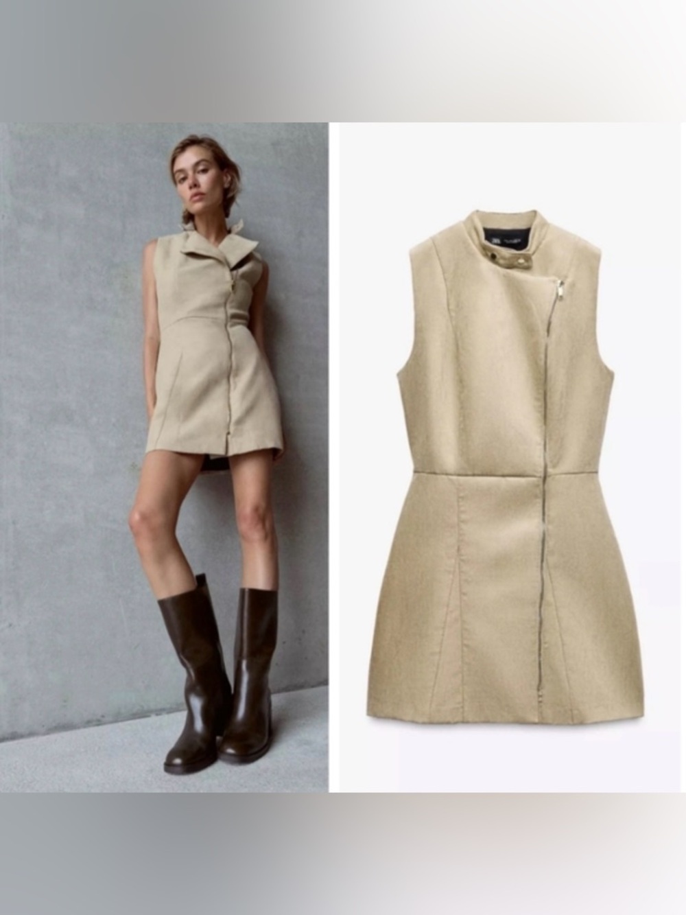 Zara suede Sleeveless Mini Dress in Light Beige small